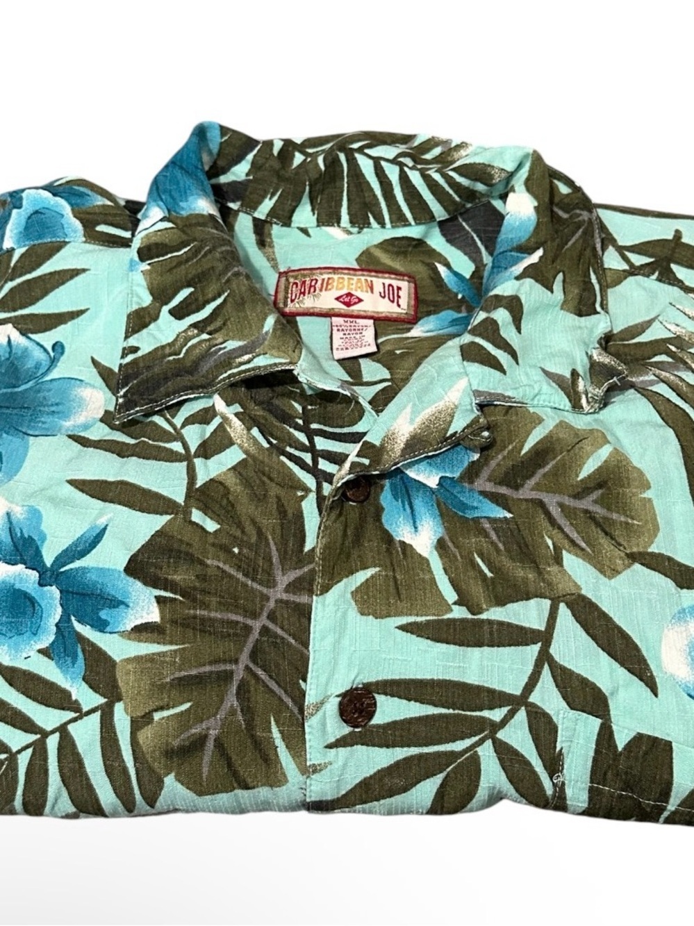 Caribbean Joe Mint Green & Teal Floral Camp Shirt